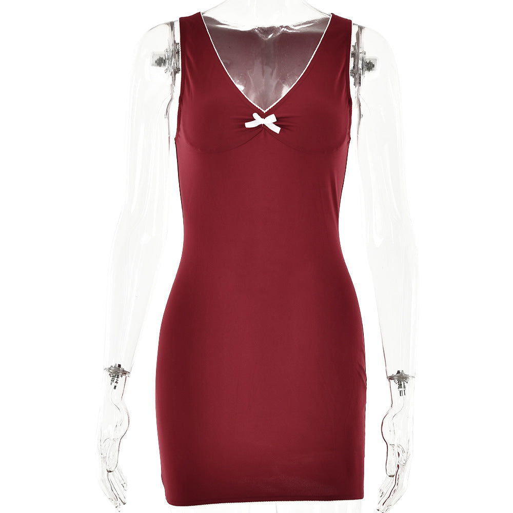 Arrival Dress V neck Sleeveless Bow Dress Slim Fit Summer