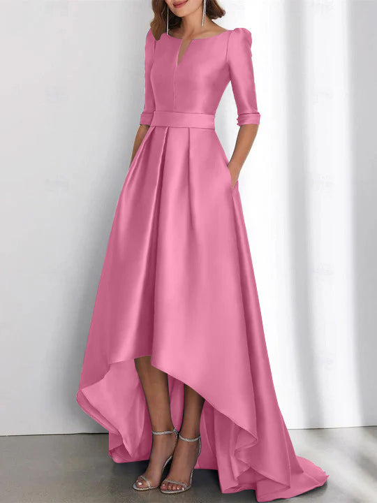 Asymmetrical A Line Mother of the Bride Dress with Half Sleeves and Pockets