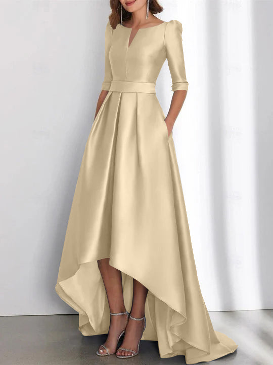Asymmetrical A Line Mother of the Bride Dress with Half Sleeves and Pockets
