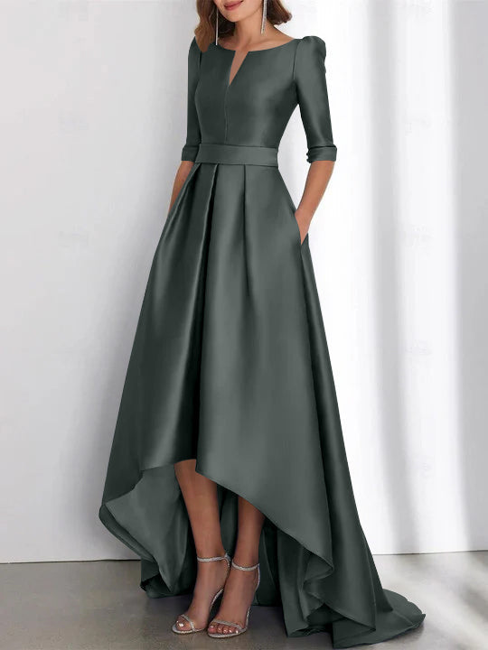 Asymmetrical A Line Mother of the Bride Dress with Half Sleeves and Pockets