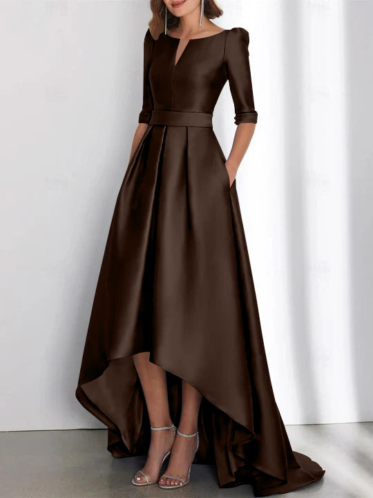 Asymmetrical A Line Mother of the Bride Dress with Half Sleeves and Pockets
