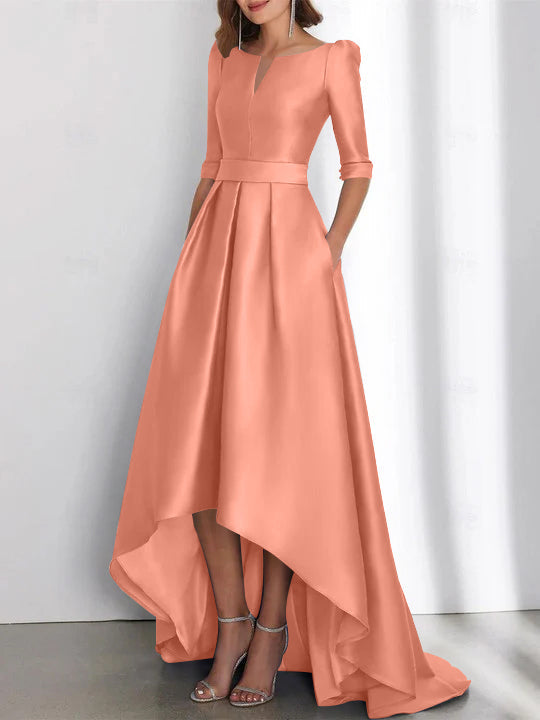 Asymmetrical A Line Mother of the Bride Dress with Half Sleeves and Pockets