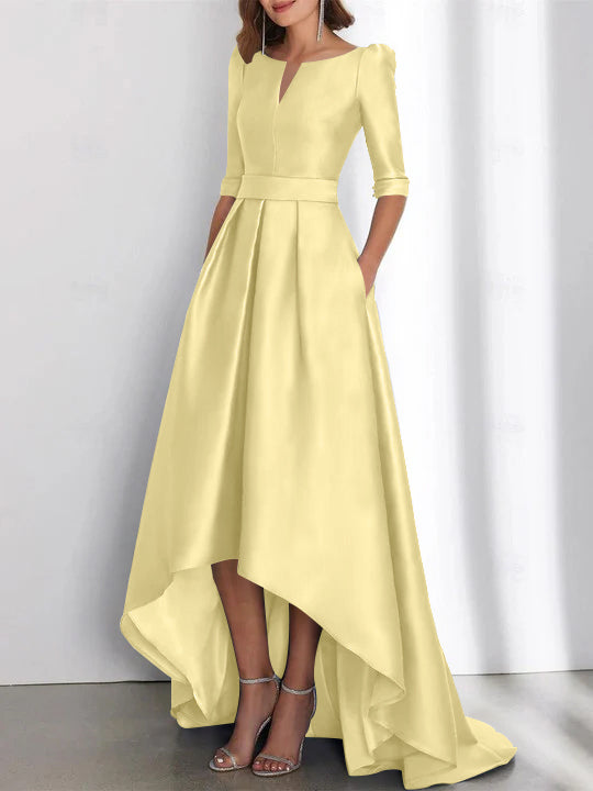 Asymmetrical A Line Mother of the Bride Dress with Half Sleeves and Pockets