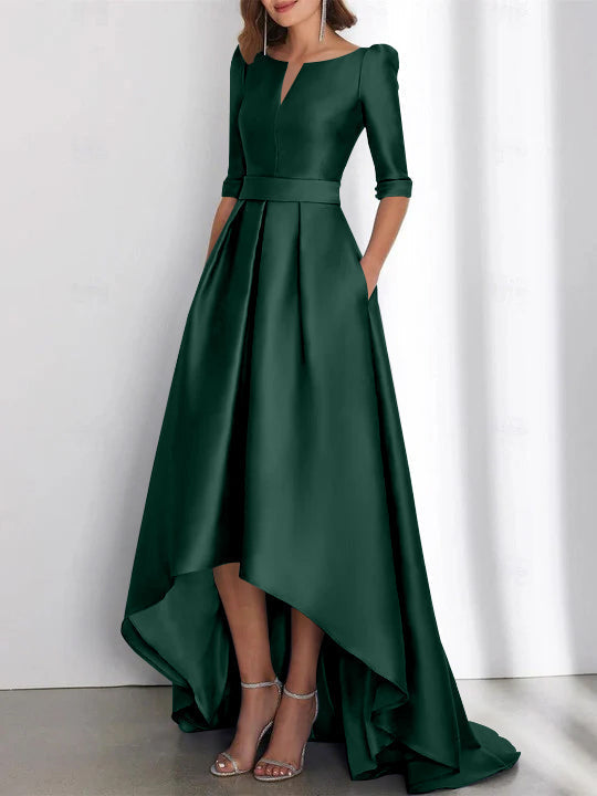 Asymmetrical A Line Mother of the Bride Dress with Half Sleeves and Pockets