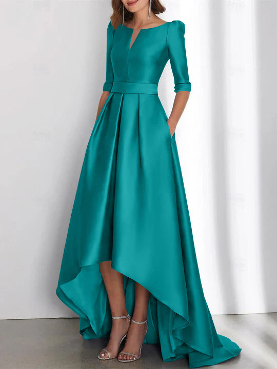 Asymmetrical A Line Mother of the Bride Dress with Half Sleeves and Pockets