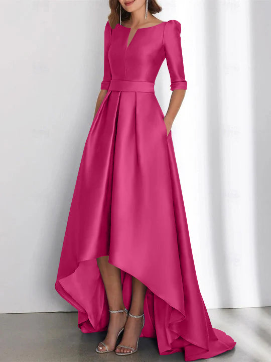 Asymmetrical A Line Mother of the Bride Dress with Half Sleeves and Pockets