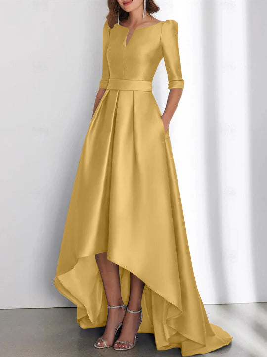 Asymmetrical A Line Mother of the Bride Dress with Half Sleeves and Pockets