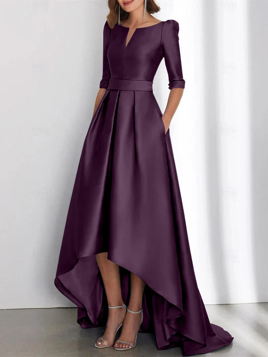 Asymmetrical A Line Mother of the Bride Dress with Half Sleeves and Pockets
