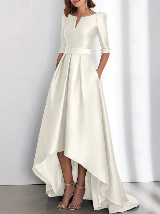 Asymmetrical A Line Mother of the Bride Dress with Half Sleeves and Pockets