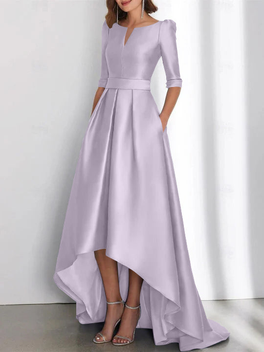 Asymmetrical A Line Mother of the Bride Dress with Half Sleeves and Pockets