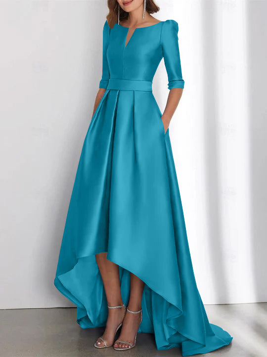 Asymmetrical A Line Mother of the Bride Dress with Half Sleeves and Pockets