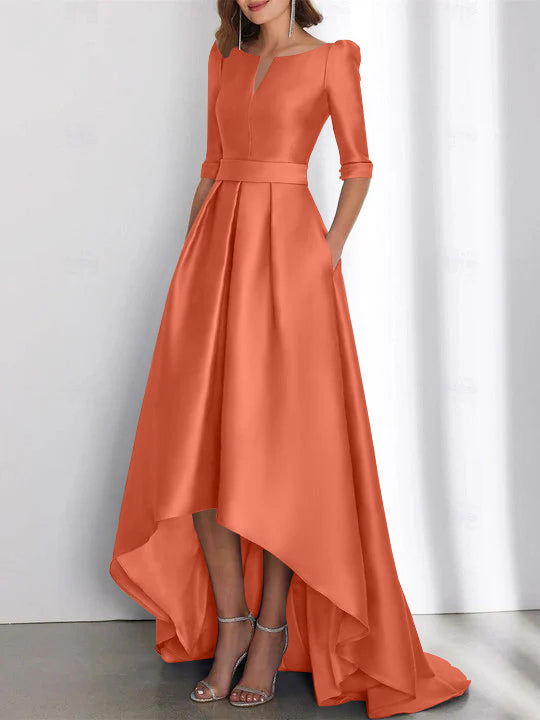 Asymmetrical A Line Mother of the Bride Dress with Half Sleeves and Pockets