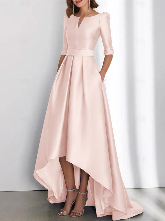 Asymmetrical A Line Mother of the Bride Dress with Half Sleeves and Pockets