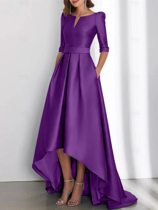 Asymmetrical A Line Mother of the Bride Dress with Half Sleeves and Pockets