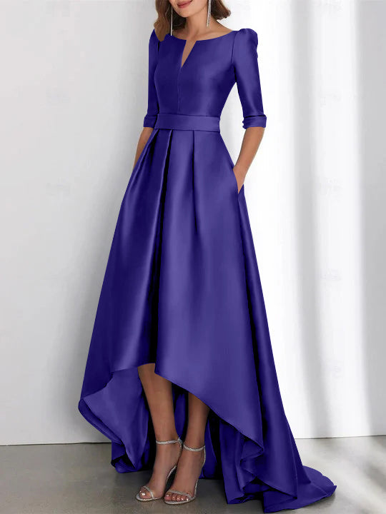 Asymmetrical A Line Mother of the Bride Dress with Half Sleeves and Pockets