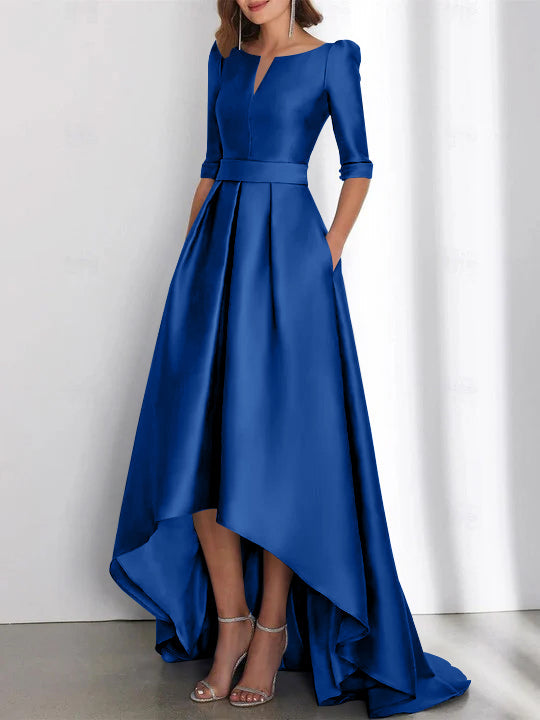 Asymmetrical A Line Mother of the Bride Dress with Half Sleeves and Pockets