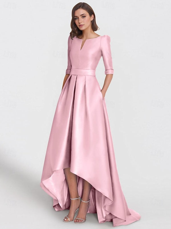 Asymmetrical A Line Mother of the Bride Dress with Half Sleeves and Pockets