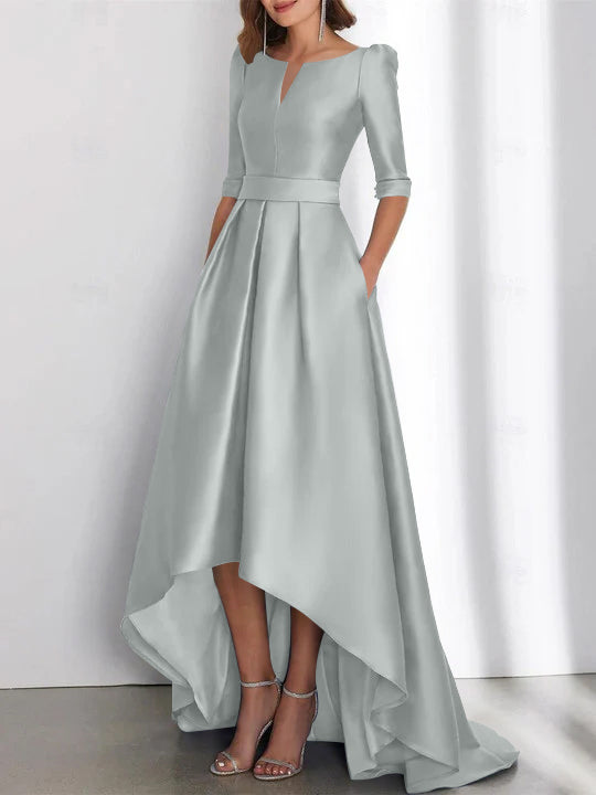 Asymmetrical A Line Mother of the Bride Dress with Half Sleeves and Pockets