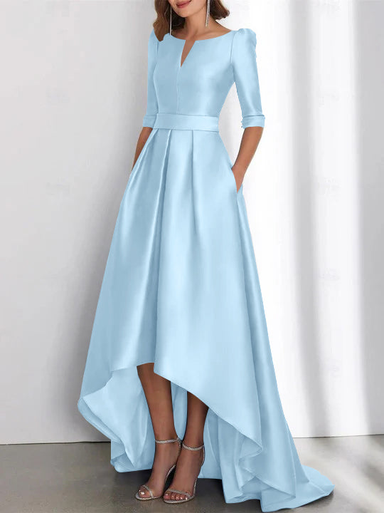 Asymmetrical A Line Mother of the Bride Dress with Half Sleeves and Pockets