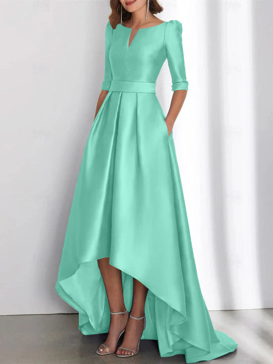 Asymmetrical A Line Mother of the Bride Dress with Half Sleeves and Pockets