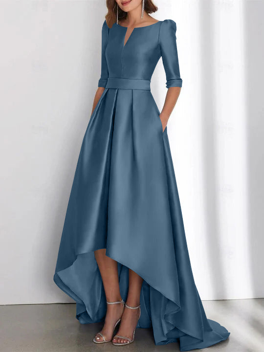 Asymmetrical A Line Mother of the Bride Dress with Half Sleeves and Pockets