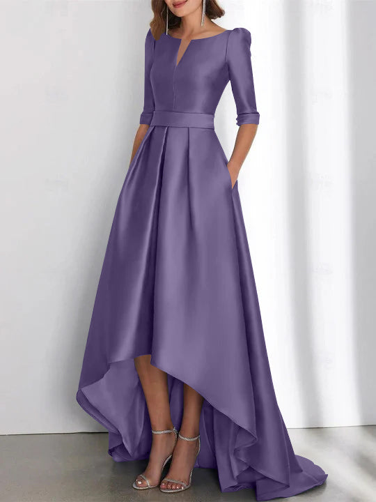 Asymmetrical A Line Mother of the Bride Dress with Half Sleeves and Pockets