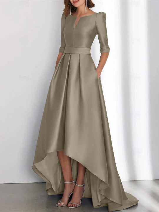 Asymmetrical A Line Mother of the Bride Dress with Half Sleeves and Pockets