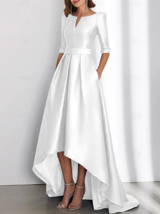 Asymmetrical A Line Mother of the Bride Dress with Half Sleeves and Pockets