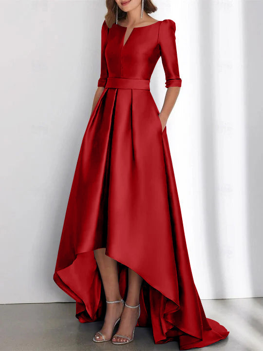 Asymmetrical A Line Mother of the Bride Dress with Half Sleeves and Pockets