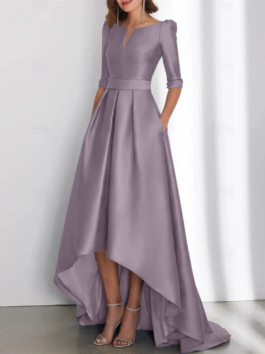 Asymmetrical A Line Mother of the Bride Dress with Half Sleeves and Pockets
