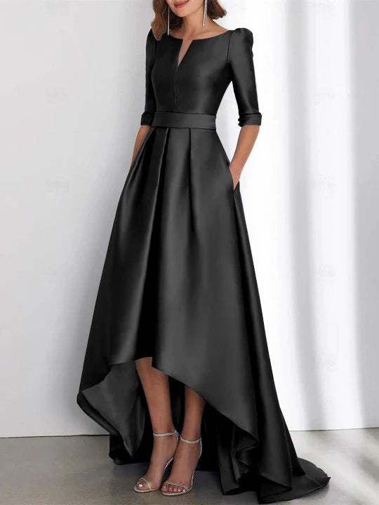 Asymmetrical A Line Mother of the Bride Dress with Half Sleeves and Pockets