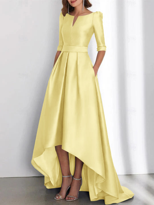 Asymmetrical A Line Mother of the Bride Dress with Half Sleeves and Pockets