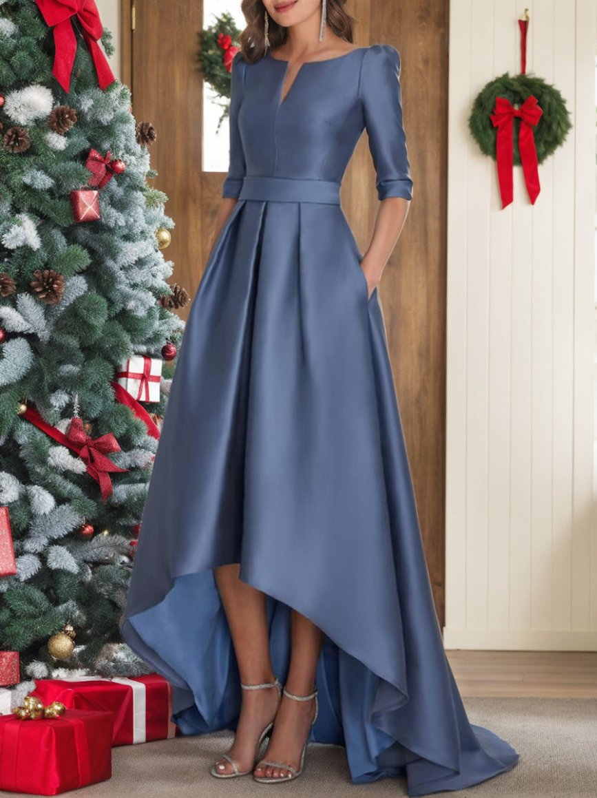 Asymmetrical A Line Mother of the Bride Dress with Half Sleeves and Pockets