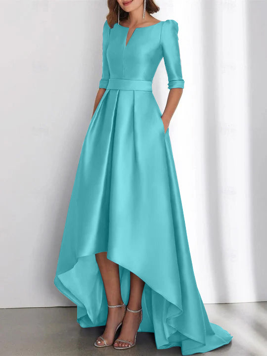 Asymmetrical A Line Mother of the Bride Dress with Half Sleeves and Pockets