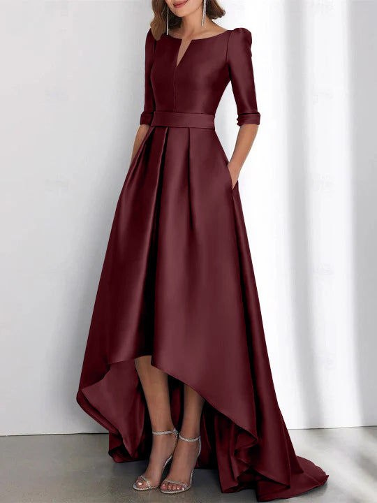 Asymmetrical A Line Mother of the Bride Dress with Half Sleeves and Pockets