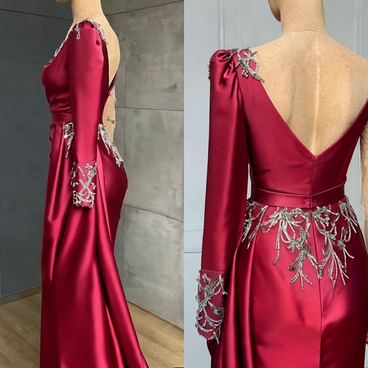 Asymmetrical Mermaid Long Sleeves Prom Dress with Ruffles Online