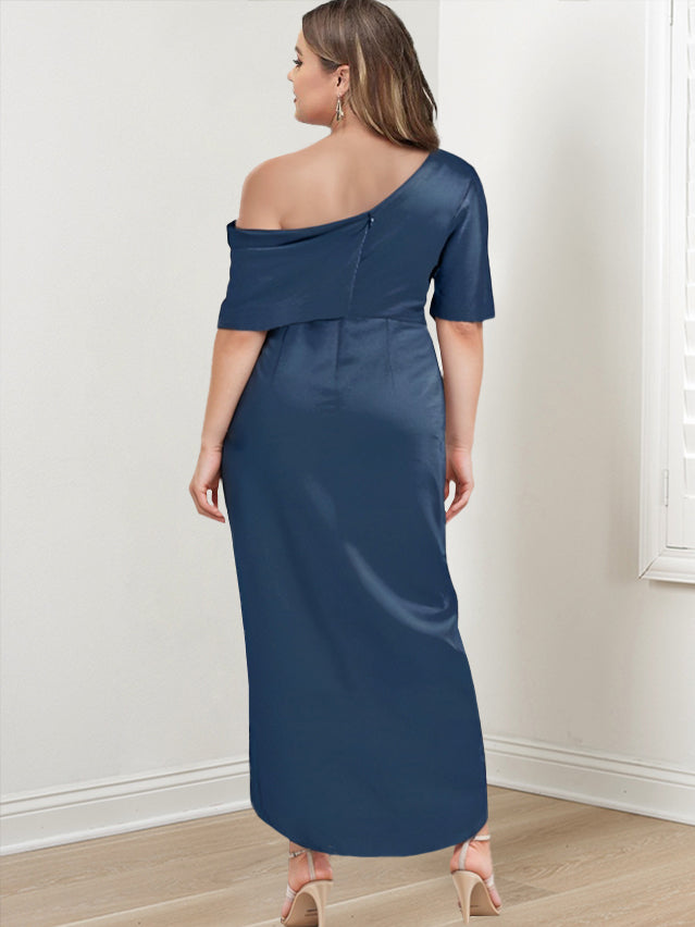Asymmetrical One Shoulder Ruffled Plus Size Mother of the Bride Sheath Dress