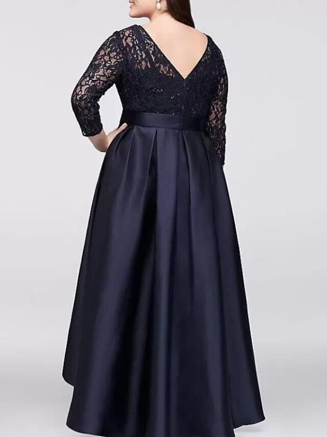 Asymmetrical Plus Size Mother of the Bride A Line Scoop Dress