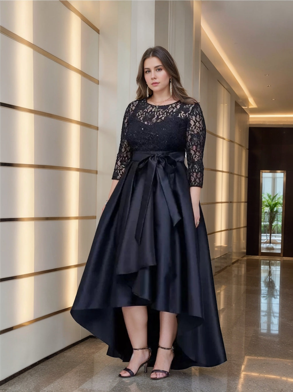 Asymmetrical Plus Size Mother of the Bride A Line Scoop Dress