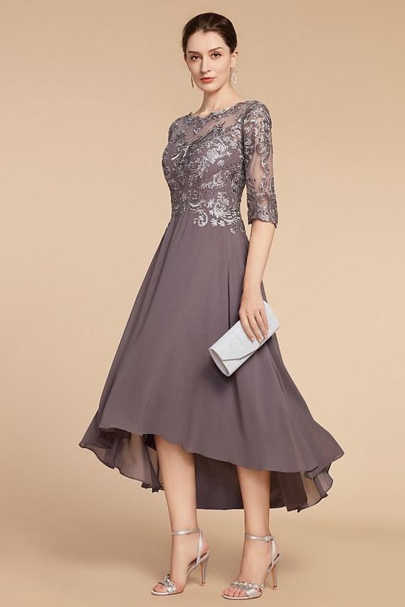 Asymmetrical Scoop A Line Mother of the Bride Dress