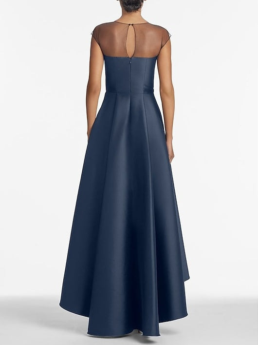 Asymmetrical Sleeveless A Line Mother of the Bride Dress with Jewel Neckline Pleats and Appliques