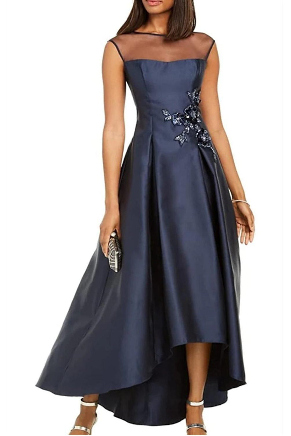 Asymmetrical Sleeveless A Line Mother of the Bride Dress with Jewel Neckline Pleats and Appliques