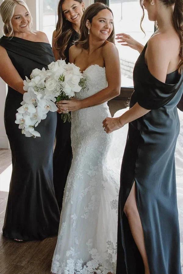 Asymmetrical Ruffle One Shoulder Bridesmaid Dresses with Slit (ZD12851)