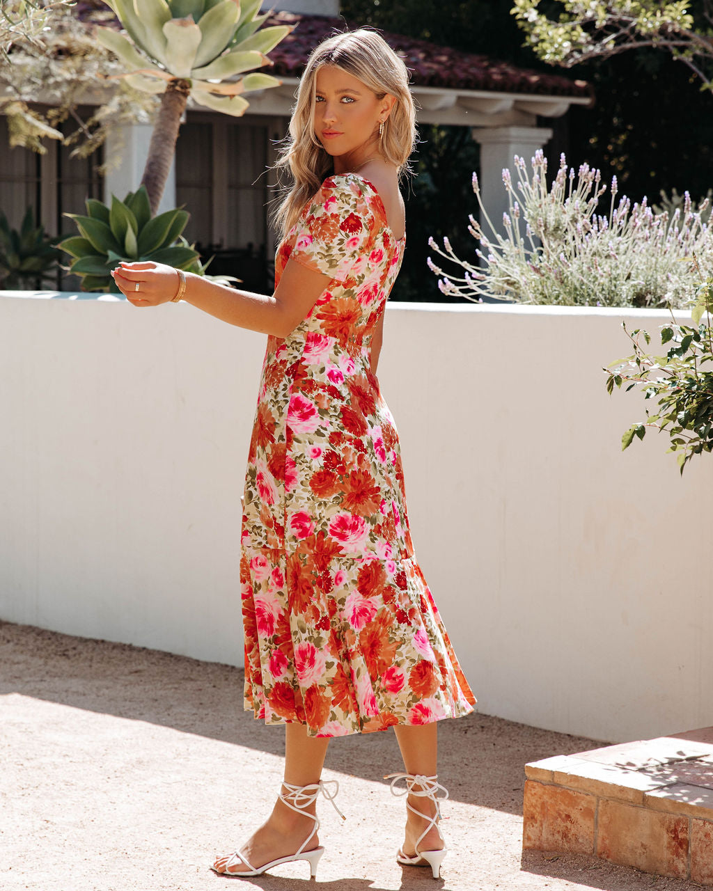 Aviana Floral Square Neck Midi Dress Multi