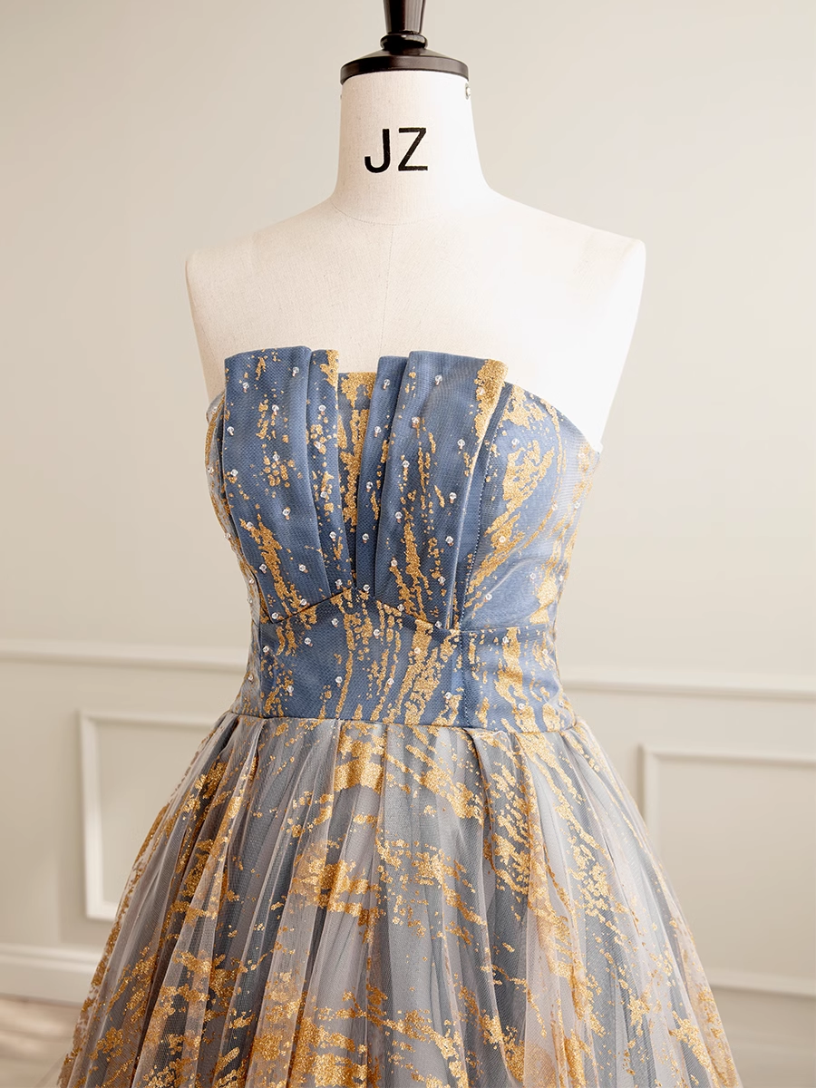 Ball Gown Strapless Floor Length Blue Long Prom Dresses Sweet 16 Dress - View 3 | VelvetHem