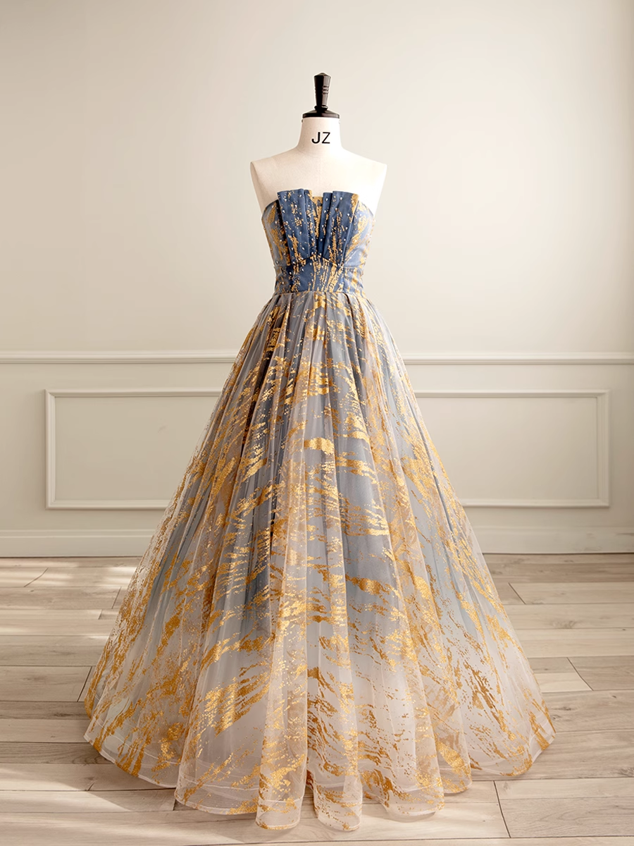 Ball Gown Strapless Floor Length Blue Long Prom Dresses Sweet 16 Dress - View 2 | VelvetHem