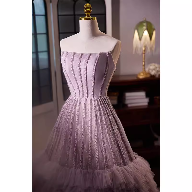 Vintage Ball Gown Strapless Lilac Tulle Beads Ruffles Sweet 16 Dresses - View 4 | VelvetHem