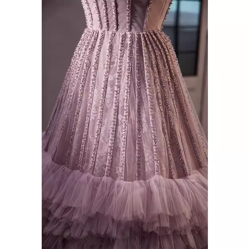 Vintage Ball Gown Strapless Lilac Tulle Beads Ruffles Sweet 16 Dresses - View 5 | VelvetHem