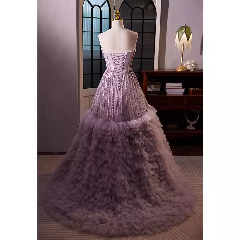 Vintage Ball Gown Strapless Lilac Tulle Beads Ruffles Sweet 16 Dresses - View 3 | VelvetHem