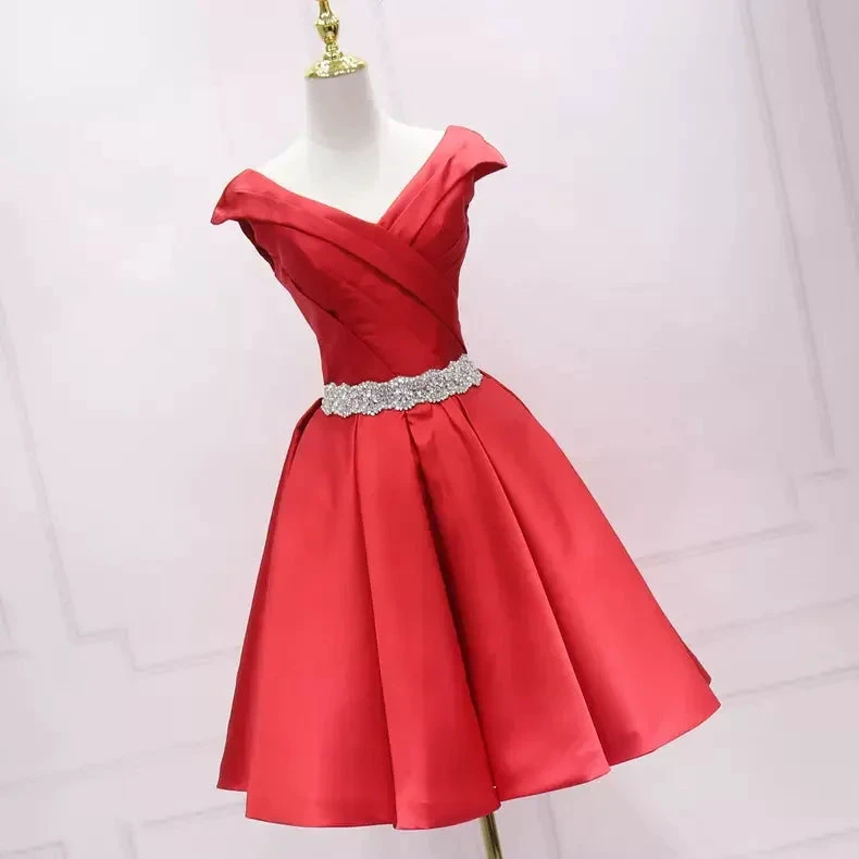 A-line Satin Short Homecoming Dress Satin Dress s07 by simplepromdress